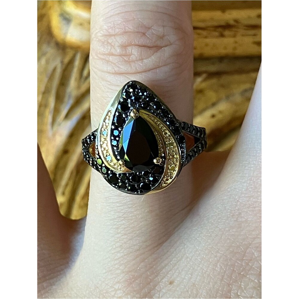 Natural Black Spinel Yellow Diamond Ring Size 7